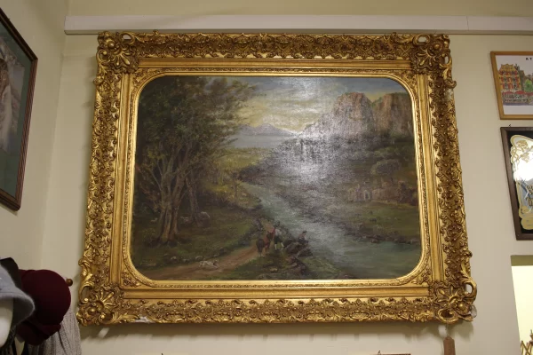 Antico Quadro con Cornice in Legno e Gesso