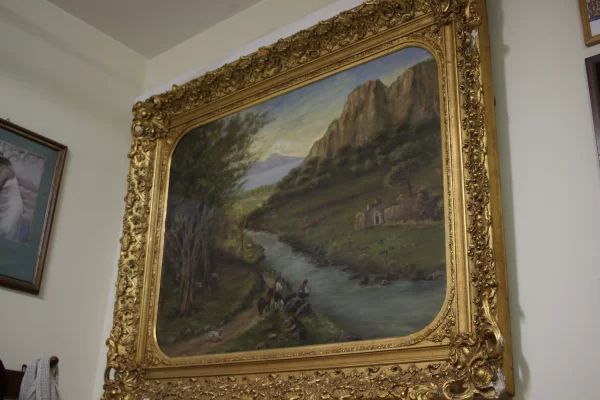 Antico Quadro con Cornice in Legno e Gesso