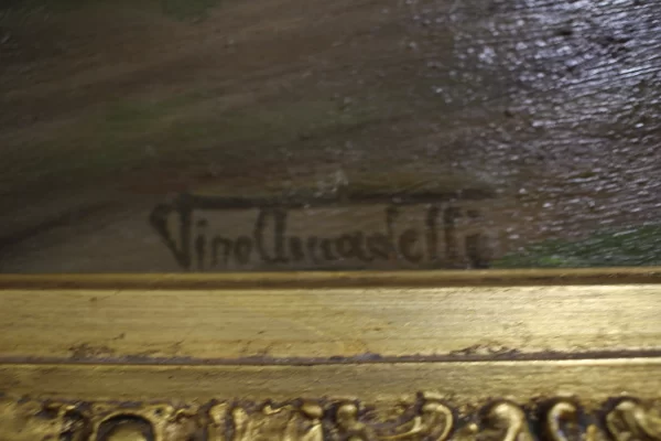 Antico Quadro con Cornice in Legno e Gesso