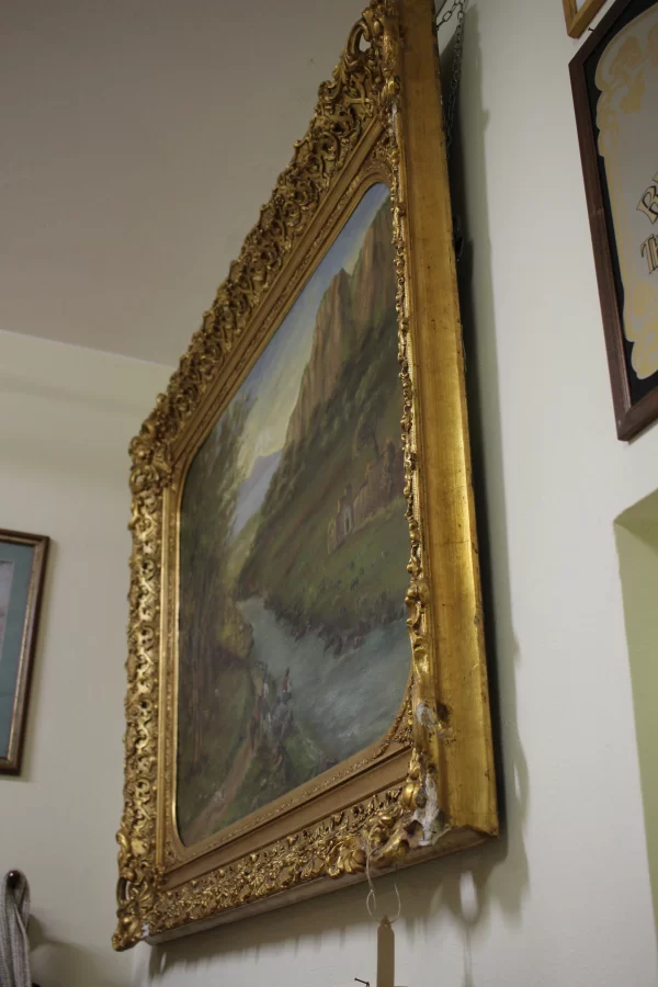 Antico Quadro con Cornice in Legno e Gesso