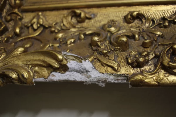 Antico Quadro con Cornice in Legno e Gesso