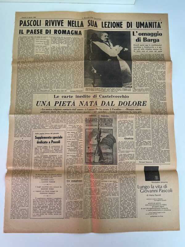 IL RESTO DEL CARLINO LA MORTE DI GIOVANNI PASCOLI SUPPLEMENTO 6/7 APRILE 1962 - immagine 4