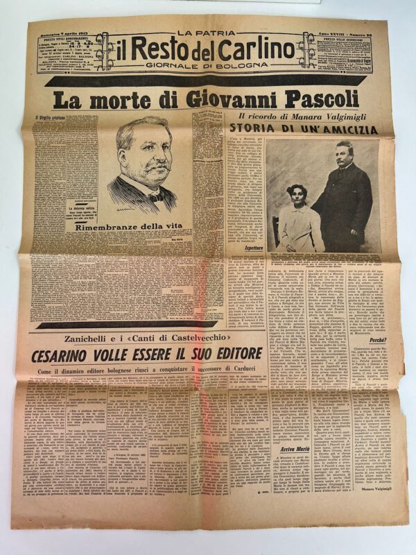 IL RESTO DEL CARLINO LA MORTE DI GIOVANNI PASCOLI SUPPLEMENTO 6/7 APRILE 1962