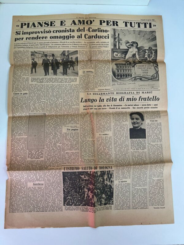 IL RESTO DEL CARLINO LA MORTE DI GIOVANNI PASCOLI SUPPLEMENTO 6/7 APRILE 1962 - immagine 3